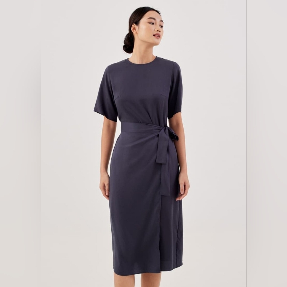 Tara Wrap Front Column Dress - Light Tan